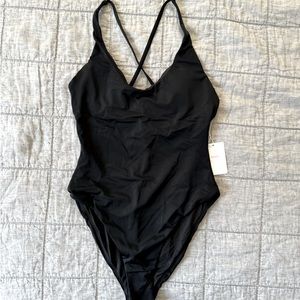 Andie Bala v-neck one-piece, crossback straps w/ gold hardware, NWT